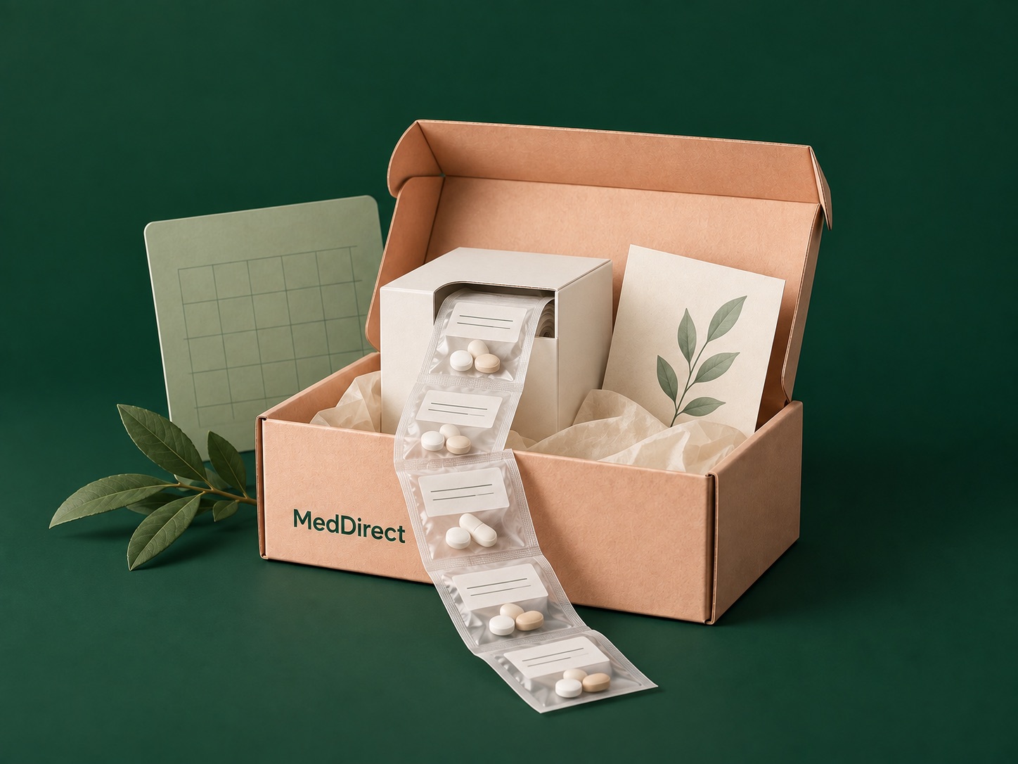 Concept illustration of medicines dispensed and delivered by a pharmacy